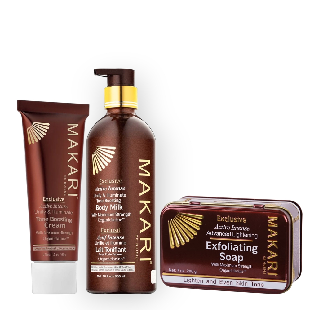 Makari Exclusive Active Intense Body Milk, Tube Cream & Exfoliating Soap Set